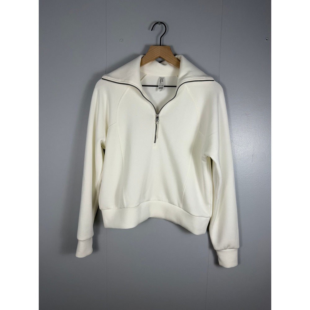 Spanx AirEssentials Half Zip Pullover Women Small Minimalist Quiet Luxury White